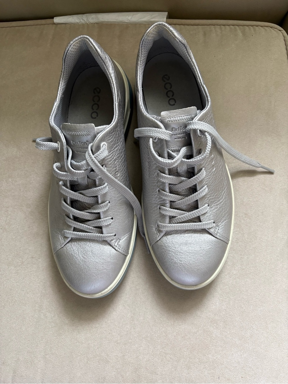 Ecco Silver Leather Lace-Up Sneakers